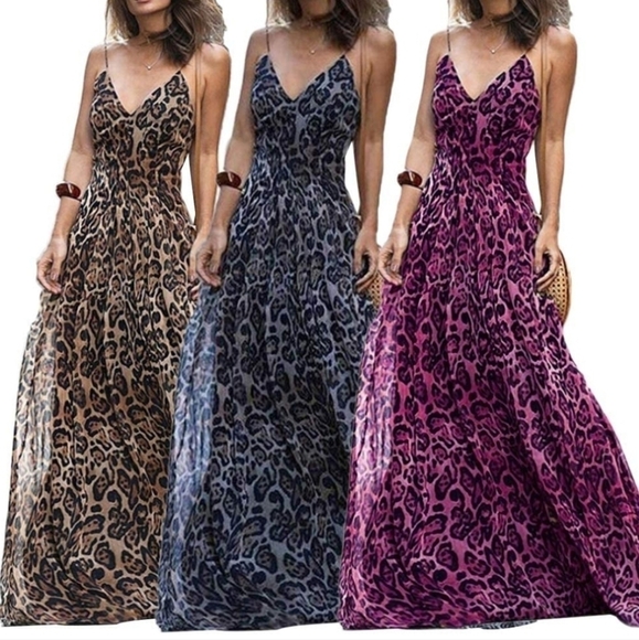 Luxurious Grey Leopard Print Chiffon Maxi Dress - Picture 10 of 11